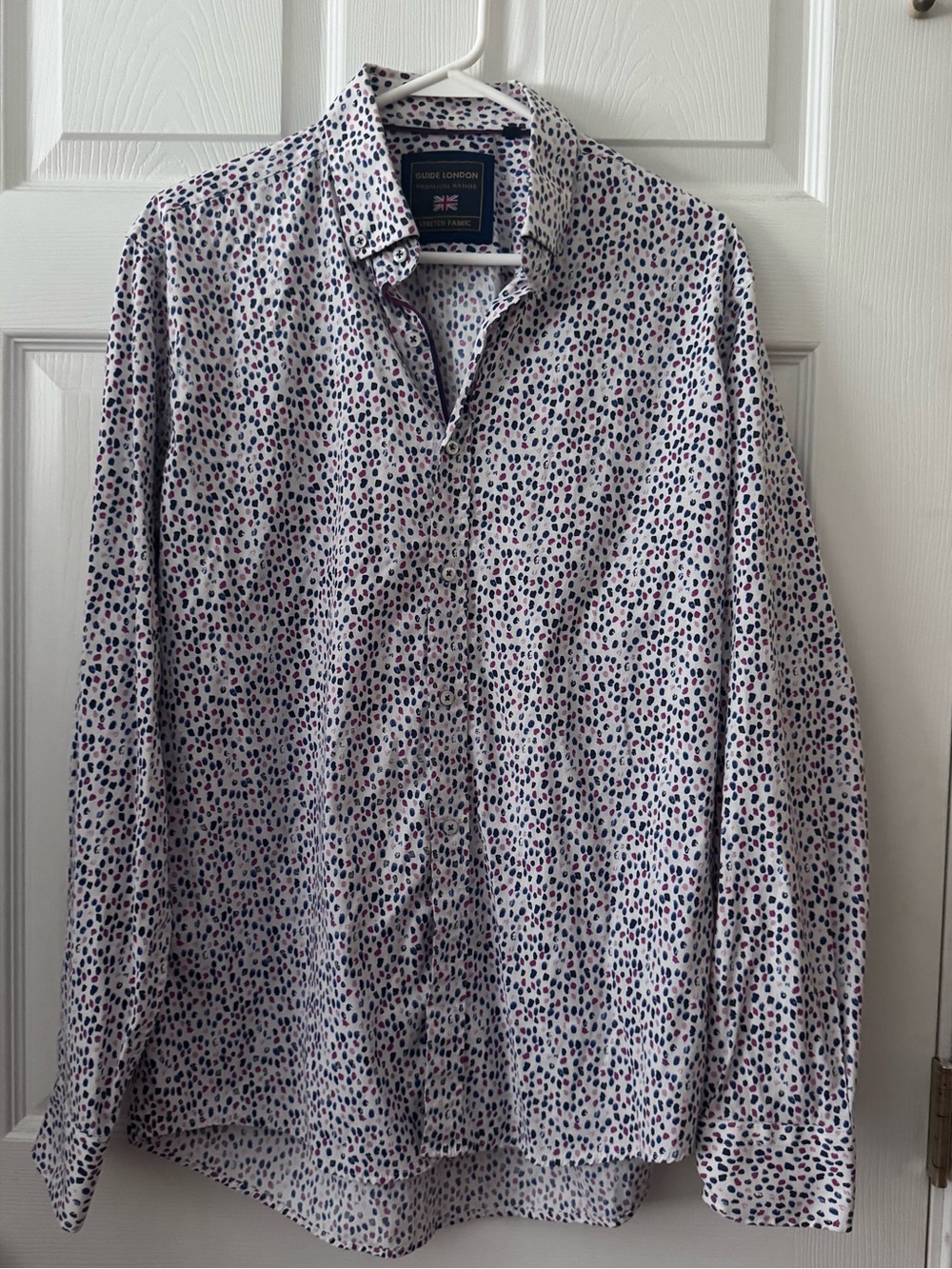 Guide London-White Multi Dot-Print Long Sleeve Shirt-Size Large
